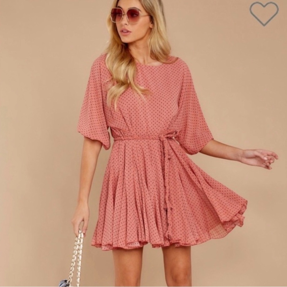 Aakaa Dusty Rose Sheer Polka Dot Mini Dress